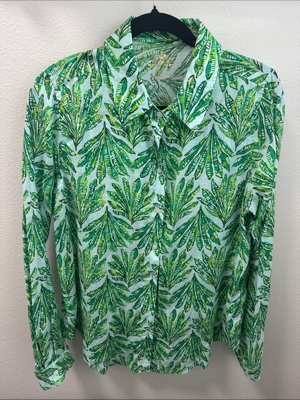Lilly Pulitzer Seacoast Linen Leaf-Print Button-Up Shirt - Picture 3 of 5